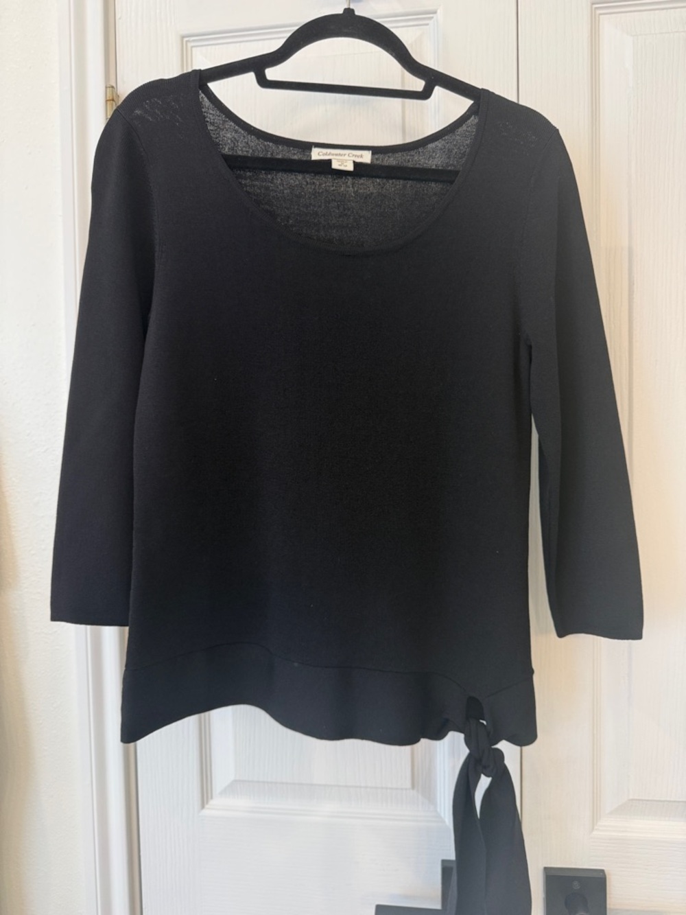 Coldwater Creek Black Scoop-Neck Tie-Hem Knit Top Size M (10-12)